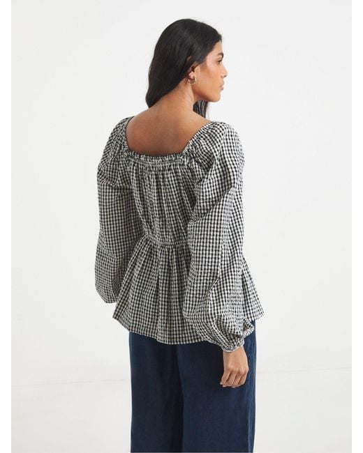 Simply Be Blue Gingham Square Neck Blouse