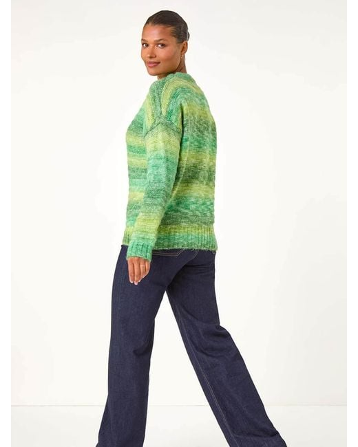 Roman Green Spacedye Stripe Crew Neck Jumper