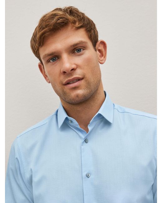 Next Blue Slim Fit Easy Care Textured Single Cuff Smart Shirt for men