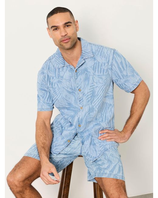 FatFace Blue Fatface Short Sleeve Relaxed Fit Jungle Chambray Shirt for men