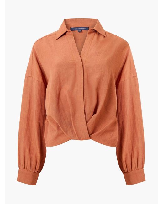 French Connection Ariette Line Blends Tuck Shirt in Orange | Lyst