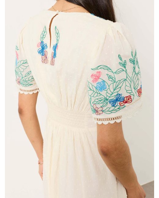 FatFace Natural Fatface Lea Regular Embroidered Midi Dress
