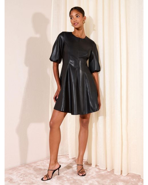 Friends Like These Faux Leather Puff Sleeve Mini Dress in Black | Lyst
