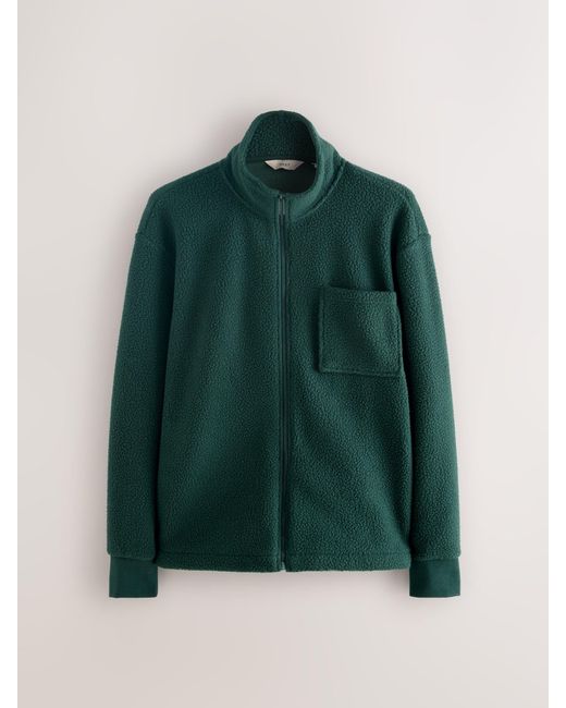 Next Green Dark Zip Through Borg Fleece for men