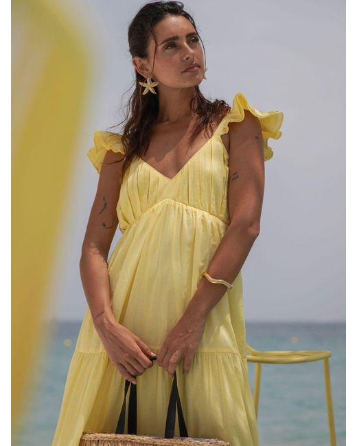 South Beach Metallic 100% Cotton Frill Sleeve Tiered Maxi Dress