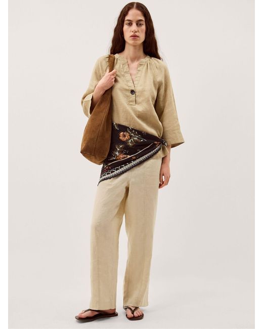 Monsoon Natural Gianna V-Neck Long Sleeve Linen Top