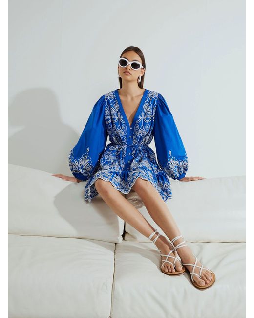 River Island Blue Broiderie Shirt Dress