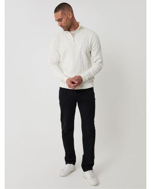 Threadbare White Cable Knit Quarter Zip Jumper for men