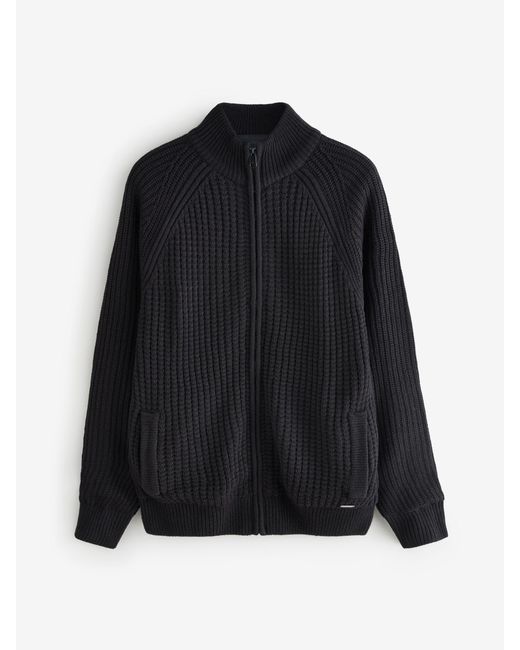 Threadbare Black Zip Up Cardigan With Microfleece Lining for men