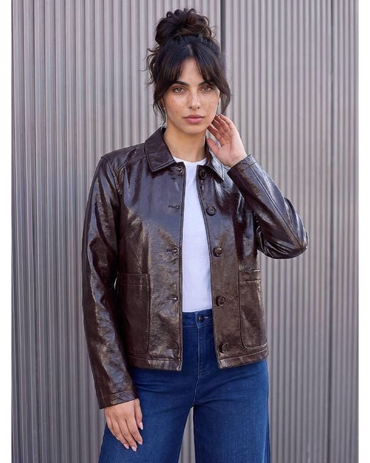 Roman Blue Buttoned Pu Jacket
