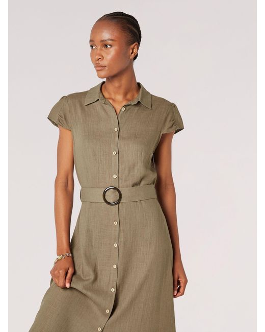 Apricot Natural Vintage Midi Shirt Dress With Linen