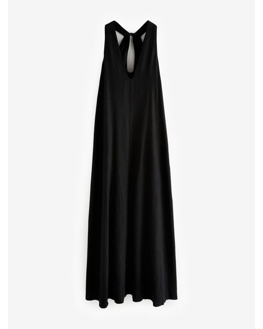 Next Black Maxikleid Mit Neckholder Und Leineneu 48 Petite (Uk 20 P)
