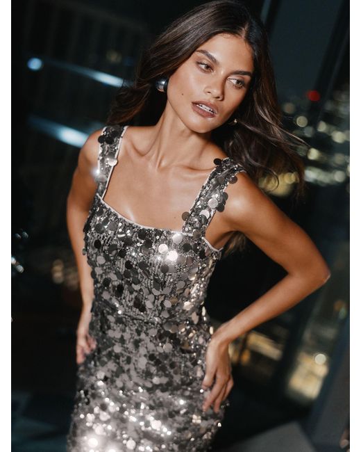 silver grey midi dress Silver Grey Embroidered Midi Dress – Olvi's Lace main image 1