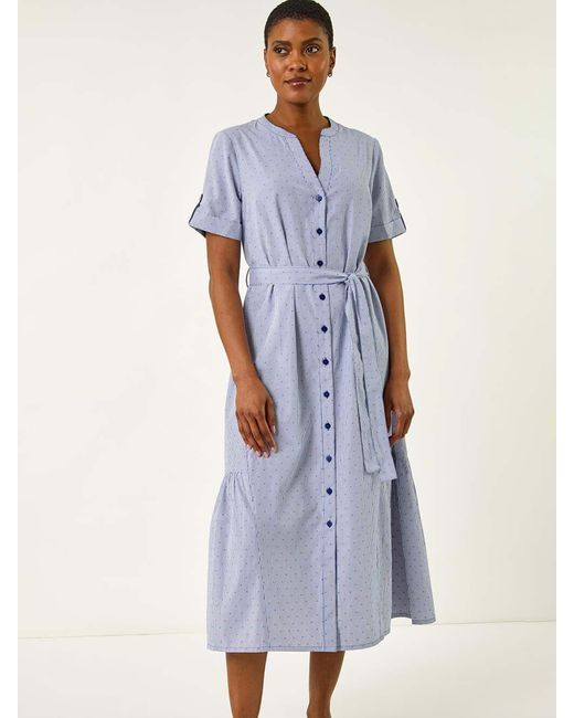 Roman Blue Stripe Tie Waist Midi Dress