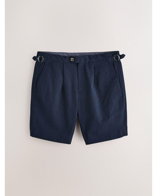 Next Blue Slim Fit Smart Seersucker Textured Shorts With Side Adjusters for men