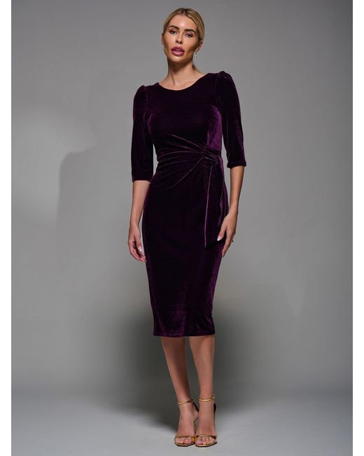 Jolie Moi Blue Side Tie Velvet Bodycon Dress