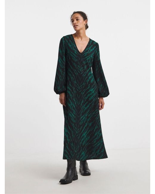 JD Williams Green Textured Jersey Long Sleeve V-Neck Maxi Dress