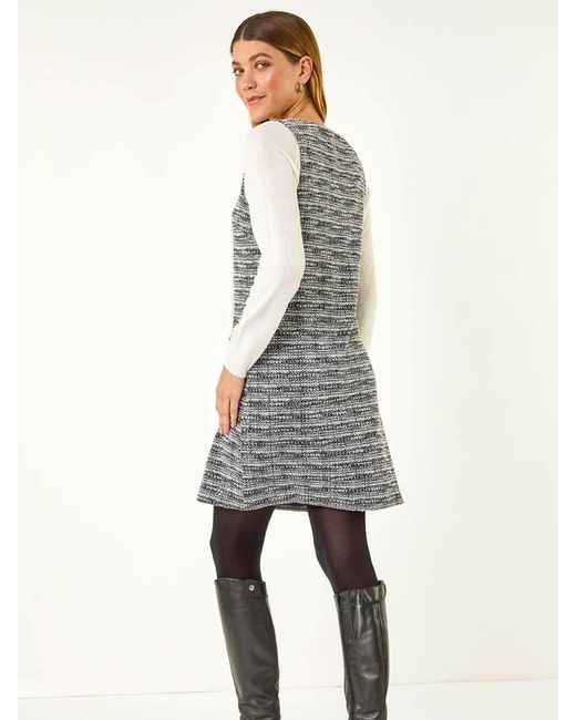 Roman Gray Textured A-Line Pocket Dress