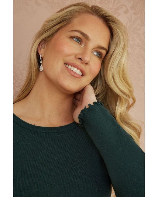 Yumi' Green Sparkle Knit Midi Jumper Dress