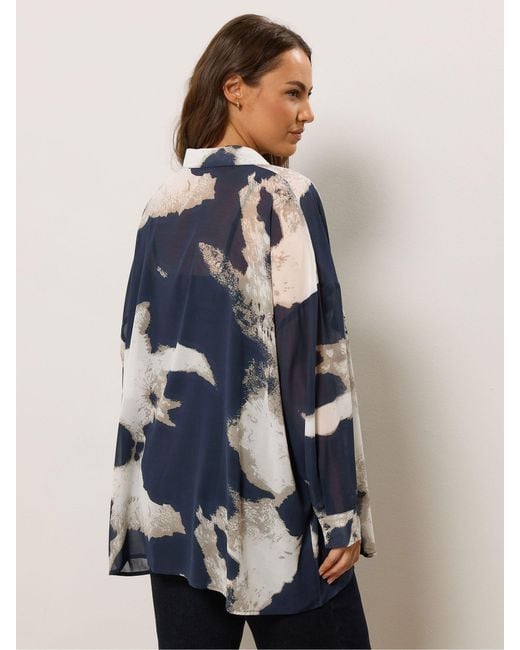 Evans Blue Smudge Print Dip Back Blouse