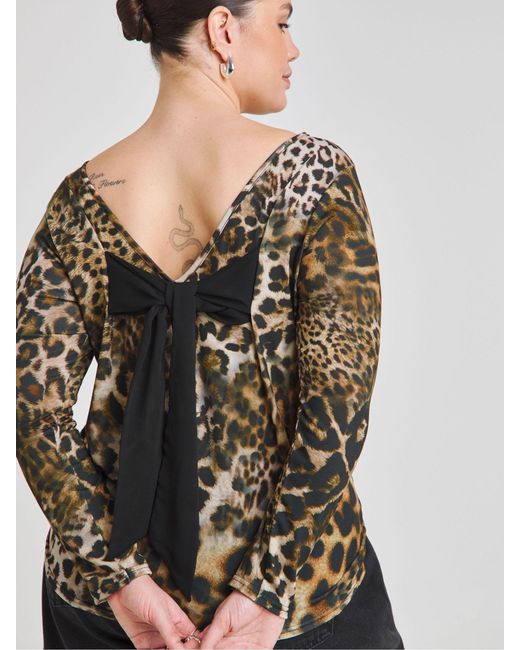 Simply Be Gray Leopard Print Bow Back Top