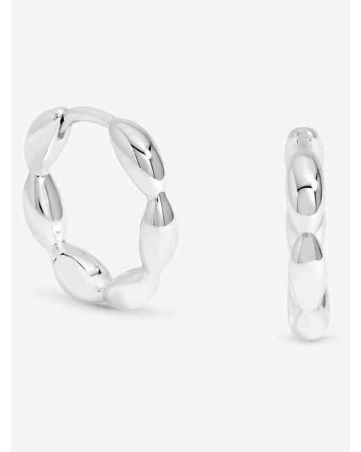 Simply Silver White Polished Pebble Hoop Earrings