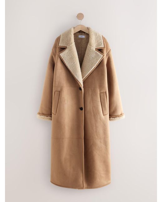 Next Natural Shearling Maxi Coat
