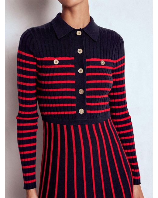 Boden Red Bronte Knitted Rib Shirt Dress
