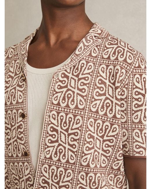 Reiss River - Brown/white Tile Pattern Knit Shirt, L for men