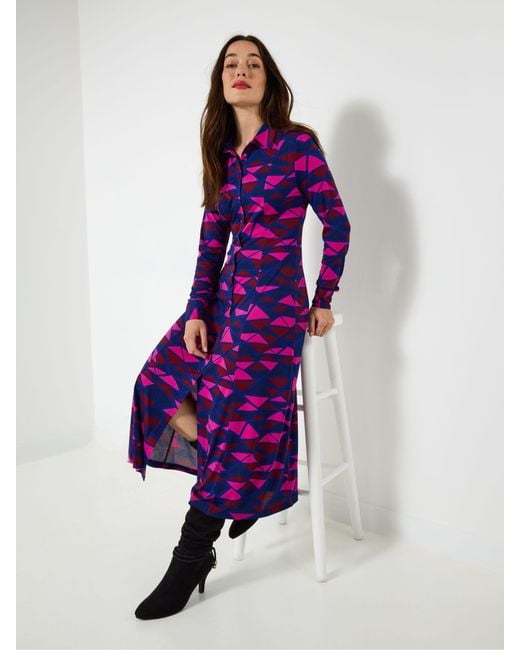 Joe Browns Purple Geo Print Midi Shirt Dress