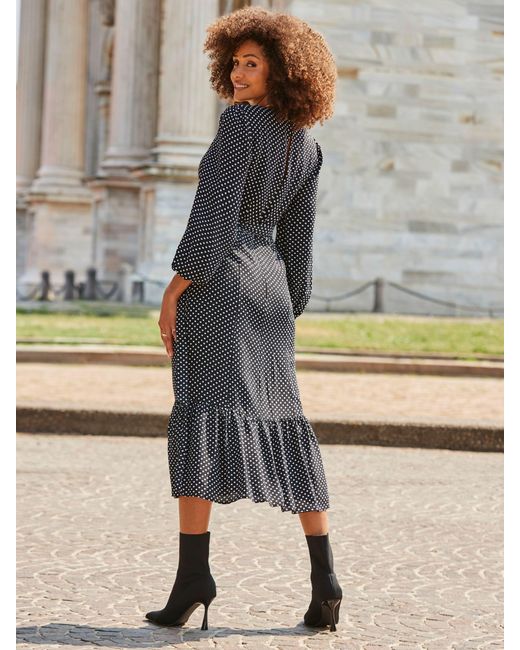 Sosandar Gray Spot Print Belted Midi Dress