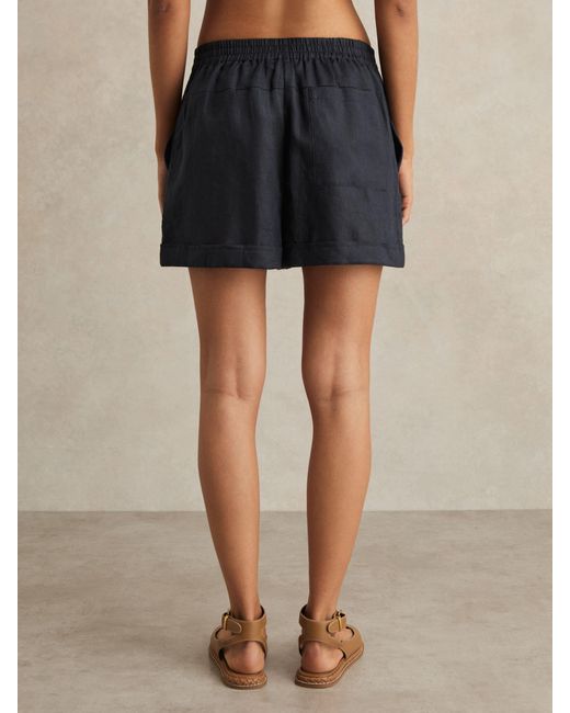 Reiss Blue Cara - Navy 100% Linen Beach Shorts, Us 6