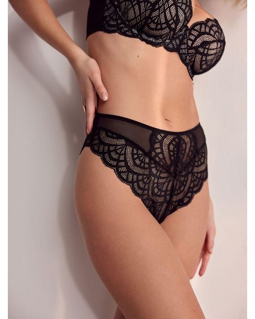 Next Black High Rise High Leg Lace Knickers 2 Pack