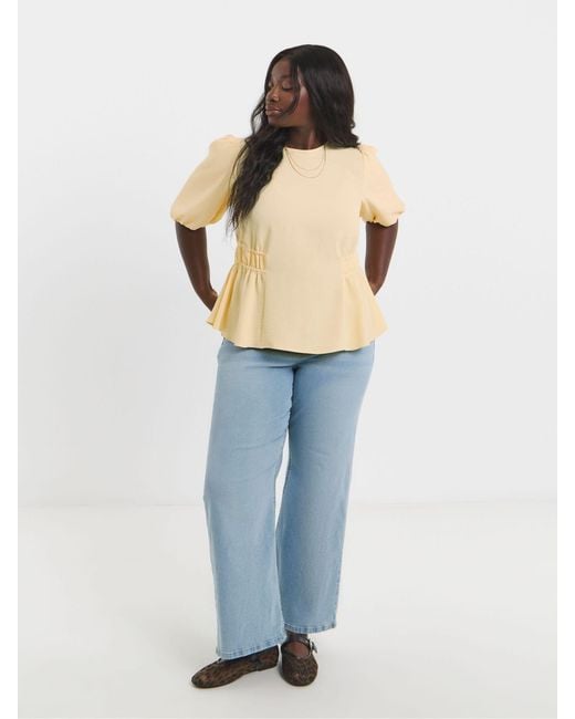 Simply Be Natural Puff Sleeve Peplum Blouse