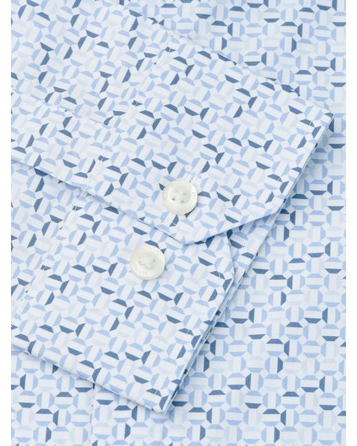 Brook Taverner Blue Hexagon Geometric Print Cotton Shirt for men