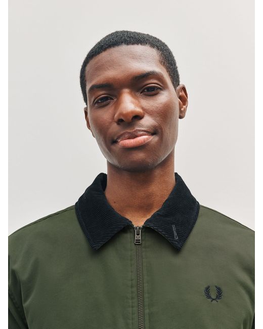 Fred Perry Green Cotton Caban Jacket for men