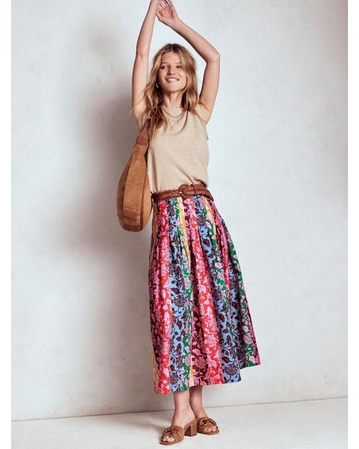 Boden Red Valentina Poplin Midi Skirt