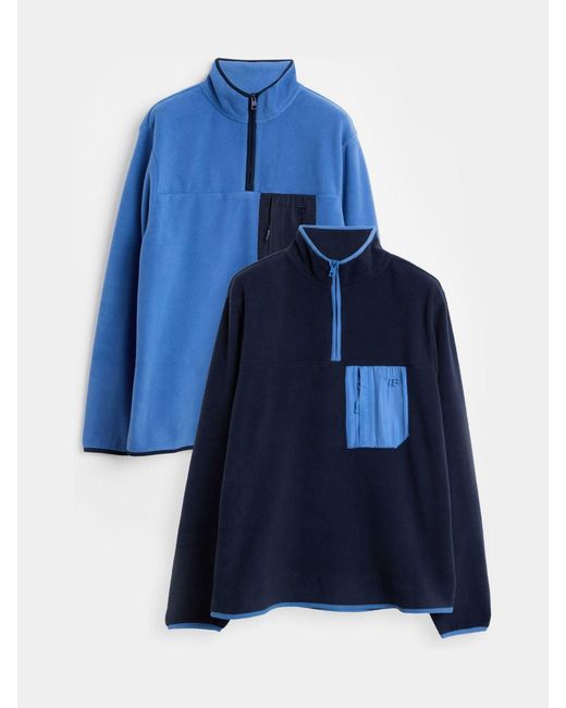 Threadbare Blue Microfleece Quarter Zip Sweatshirts 2 Pack for men