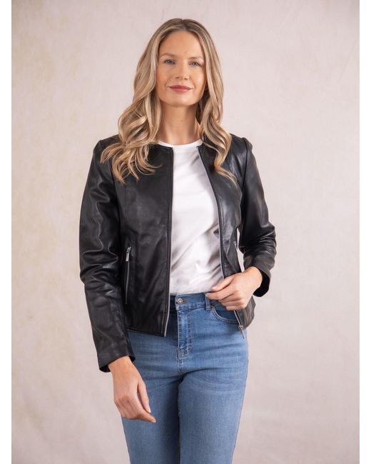 Lakeland Leather White Crosby Collarless Leather Jacket