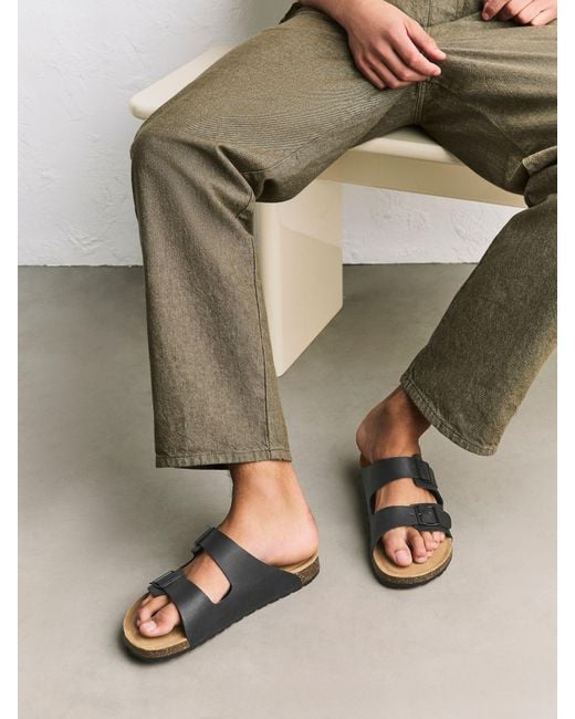 Next Black Leather Two Buckle Sandals for men