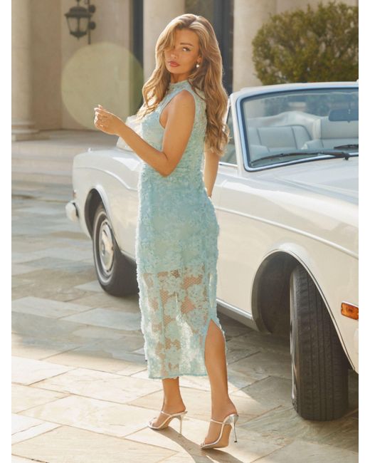 lipsy bodycon dress Sleeveless 3D Floral Mesh Midaxi in Blue lipsy pink floral dress