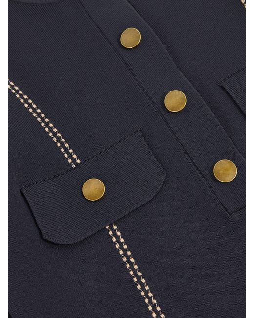 Reiss Blue Contrast-Stitch Knit Top