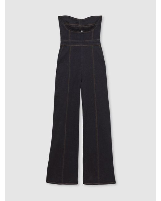 Reiss Blue Strapless Wide Leg Denim Jumpsuit