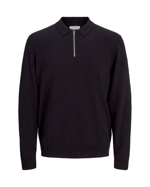 Jack & Jones Blue Quarter Zip Knitted Polo Shirt for men