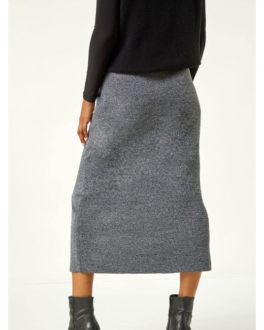 Roman Black Front Split Knitted Midi Skirt