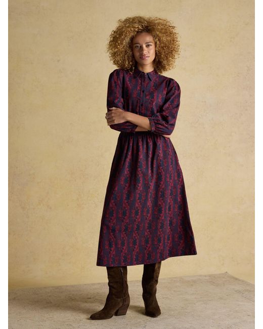 Joules Purple Hazel Jersey Midi Long Sleeve Shirt Dress With Collar