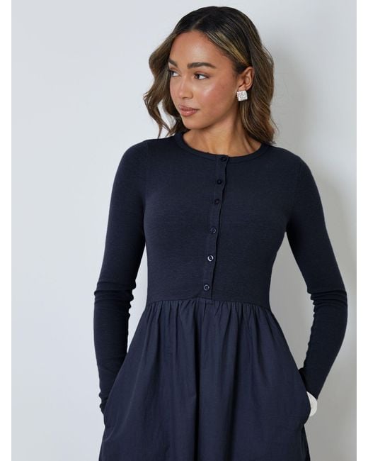 Threadbare Women's Blue 2-In-1 Jersey Poplin Mix Button Down Dress -  www.disolcolor.com