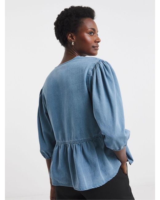 JD Williams Blue Peplum Puff Sleeve Denim Top