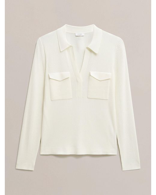 Hobbs Natural Ivory Meredith Ribbed Knitted Shirt