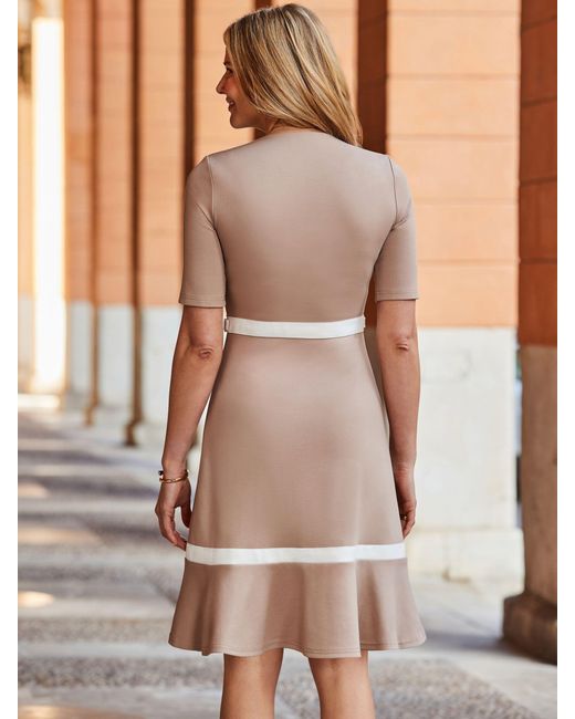 Sosandar Gray Contrast Trim Detail Ponte Dress